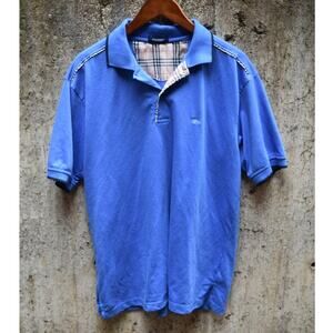 Burberry Blue Polo Shirt with Nova Check Trim Size L